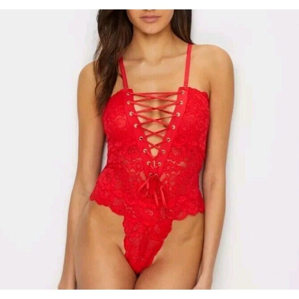 Free People HAH | Reversible Siren Red Spinster Lace Corset‎ Look Bodysuit